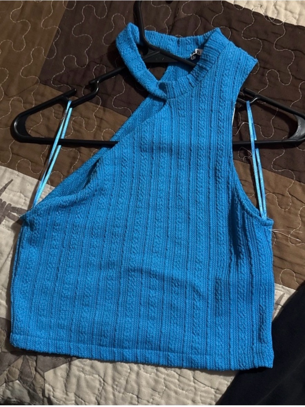 Zara Bright Blue Ribbed Halter Crop Top